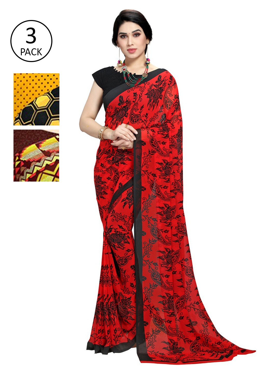 KALINI Pack Of 3 Sarees, Yellow