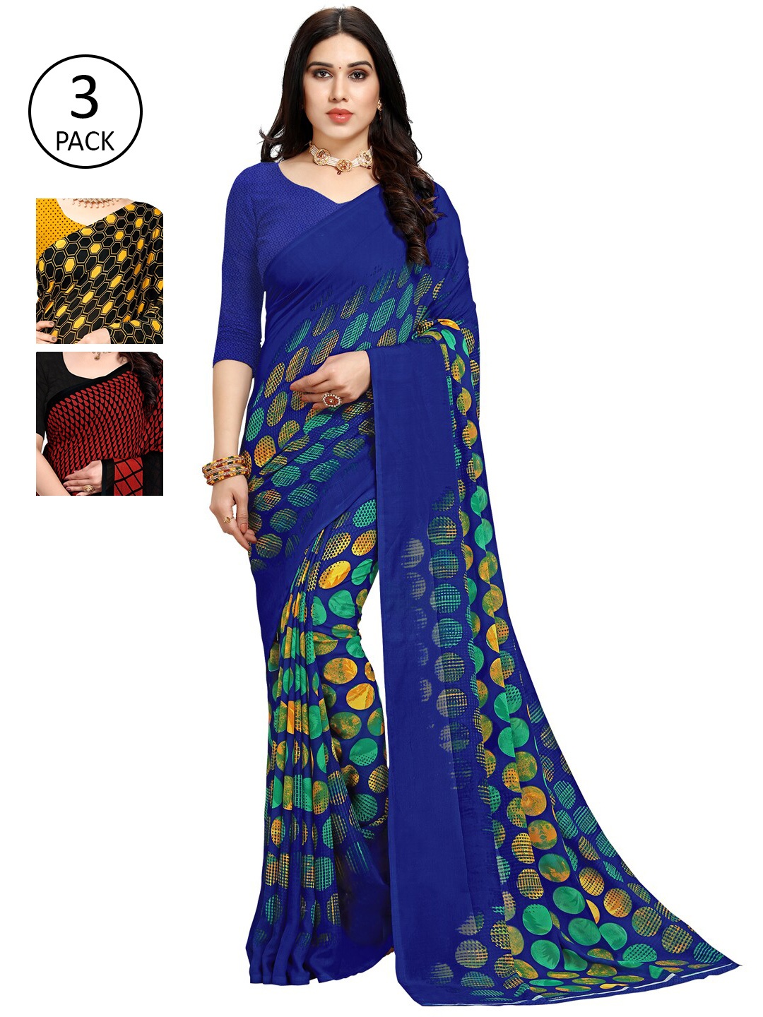 KALINI Women Pack of 3 Printed Sarees, Multi