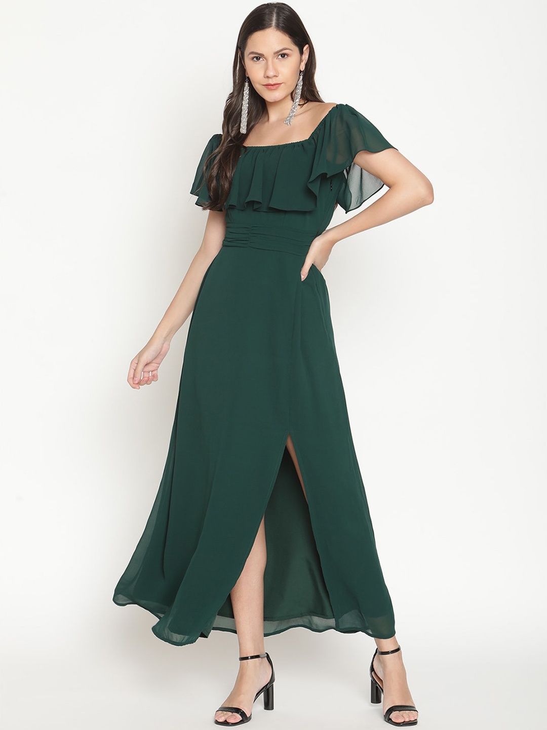 THREAD MUSTER Green Georgette Maxi Dress