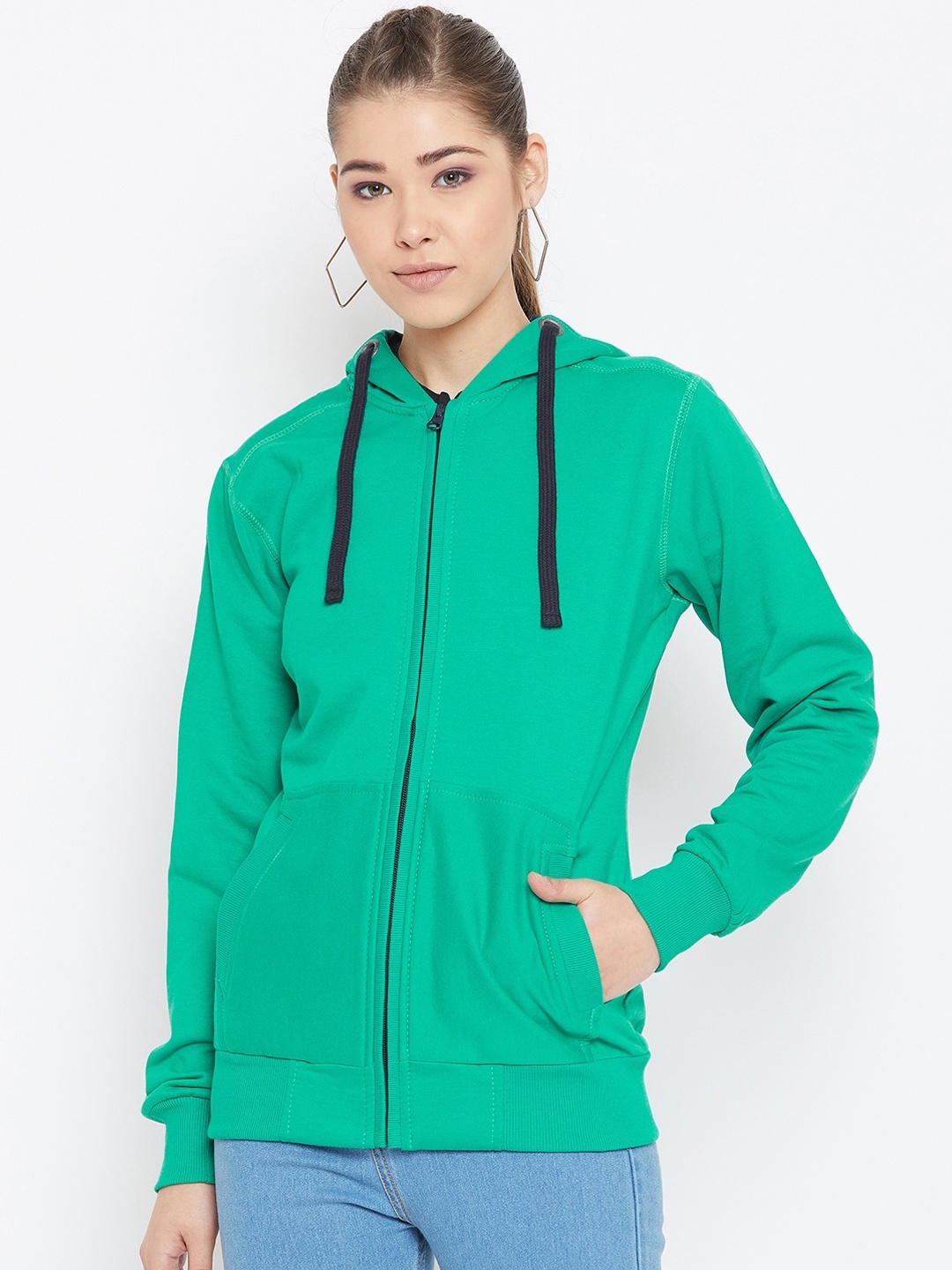 Spirit Women's Sea Green Cotton Hooded Sweatshirt