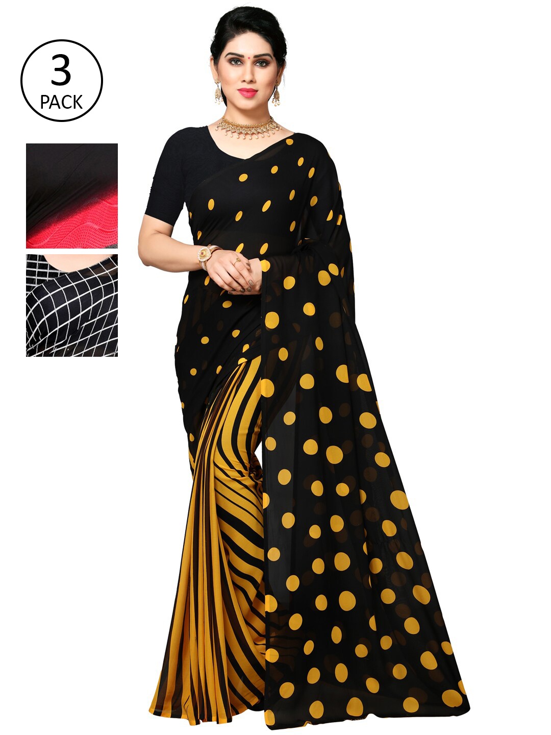 ANAND SAREES Multicoloured Pack of 3 Printed Poly Georgette Saree, Multi