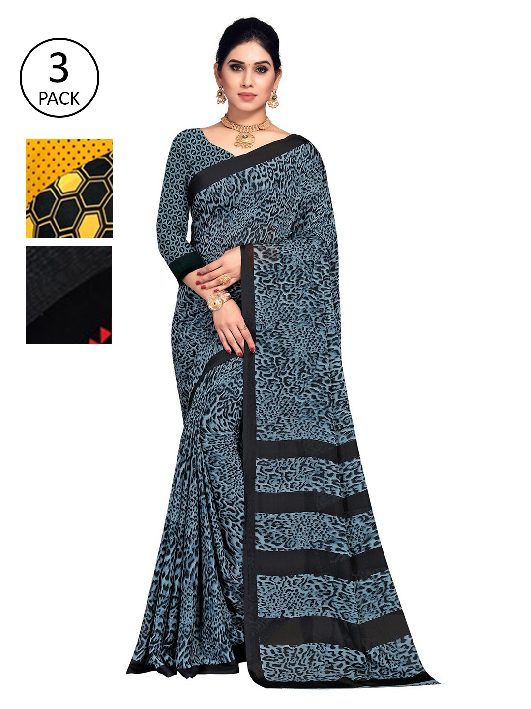 KALINI Pack Of 3 Sarees, Grey