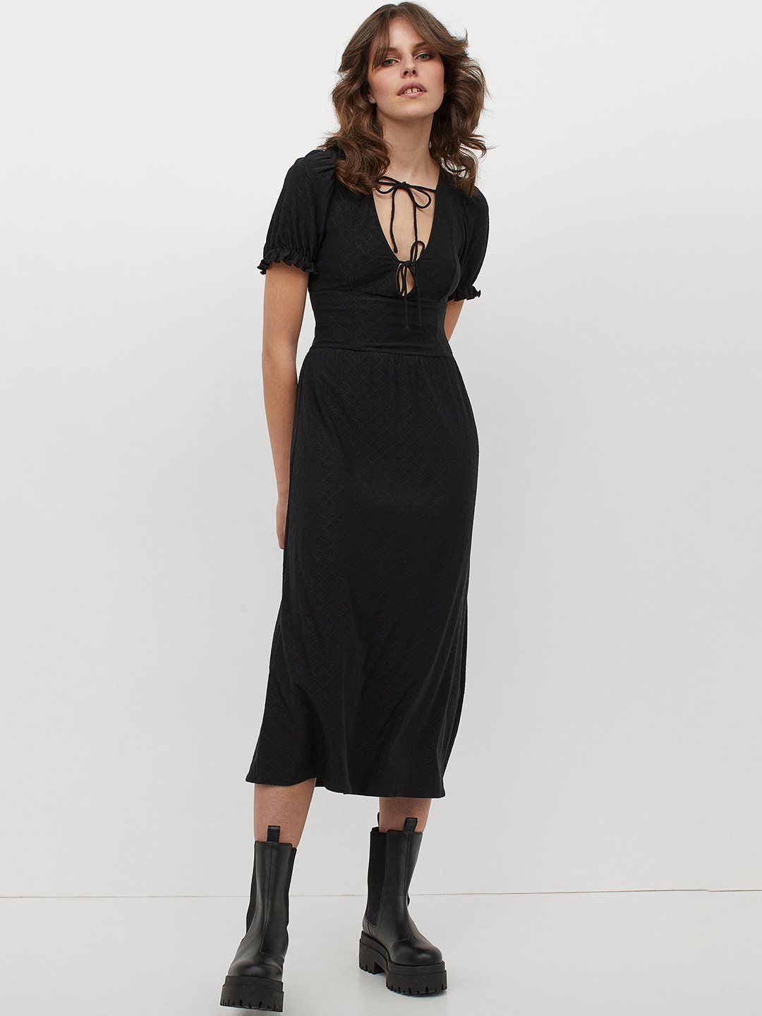 H&M Women Black Solid Embroidered Dress