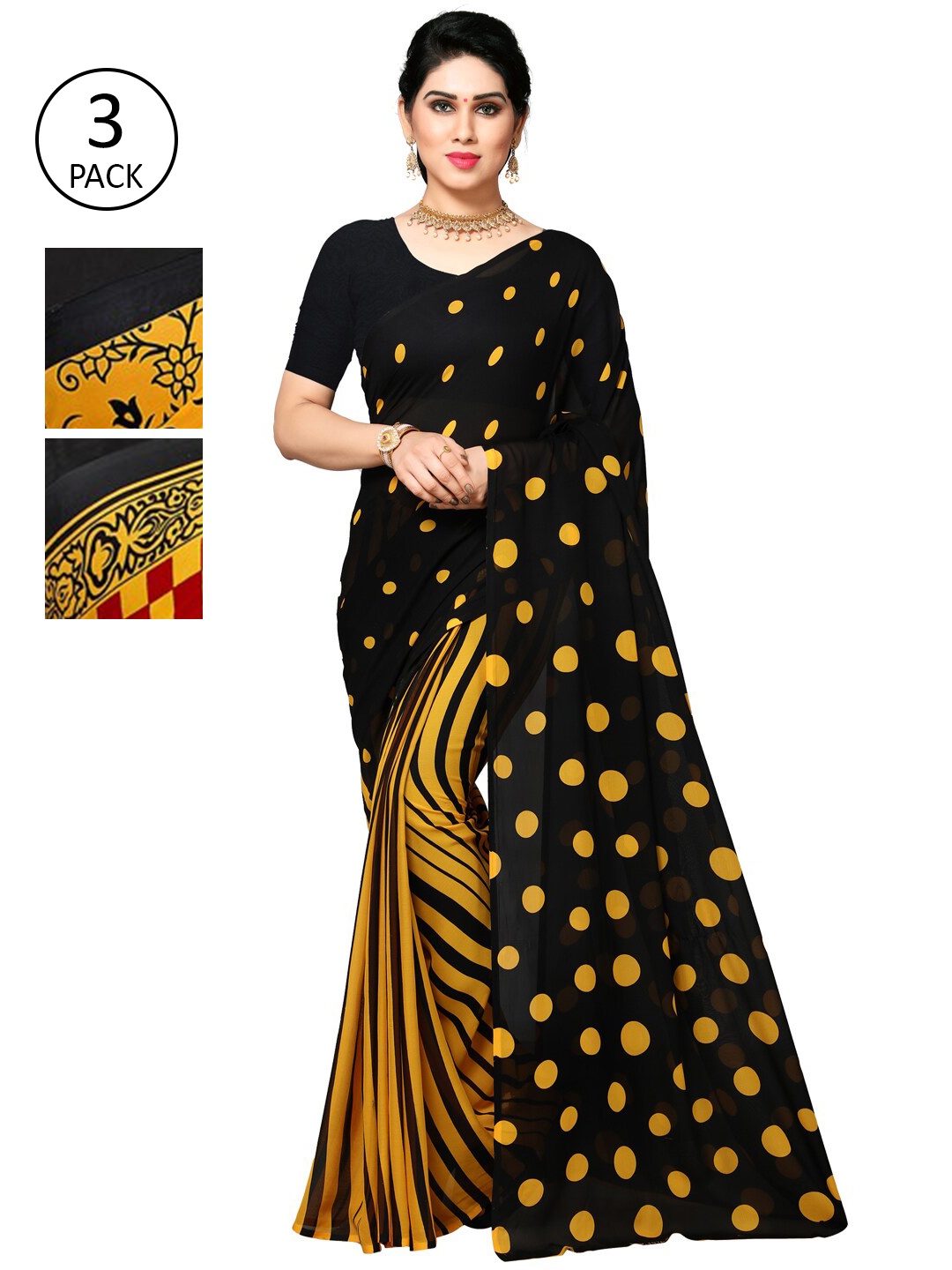 KALINI Yellow & Red Pack of 3 Printed Saree