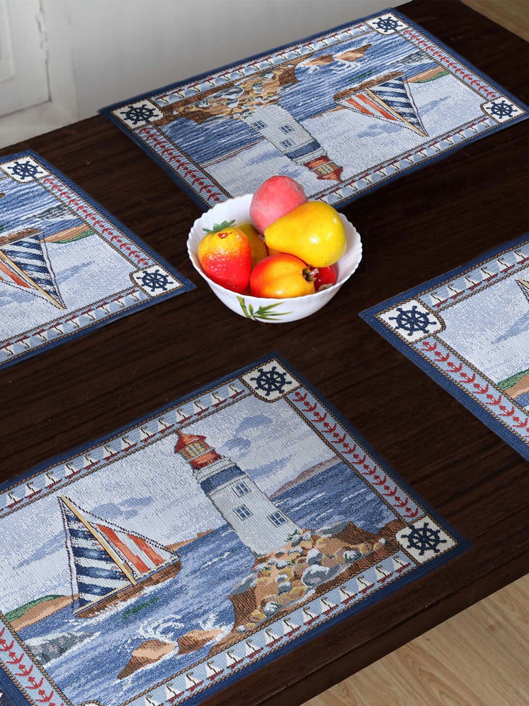 AVI Living Set Of 4 Blue & Red Lighthouse Table Placemats