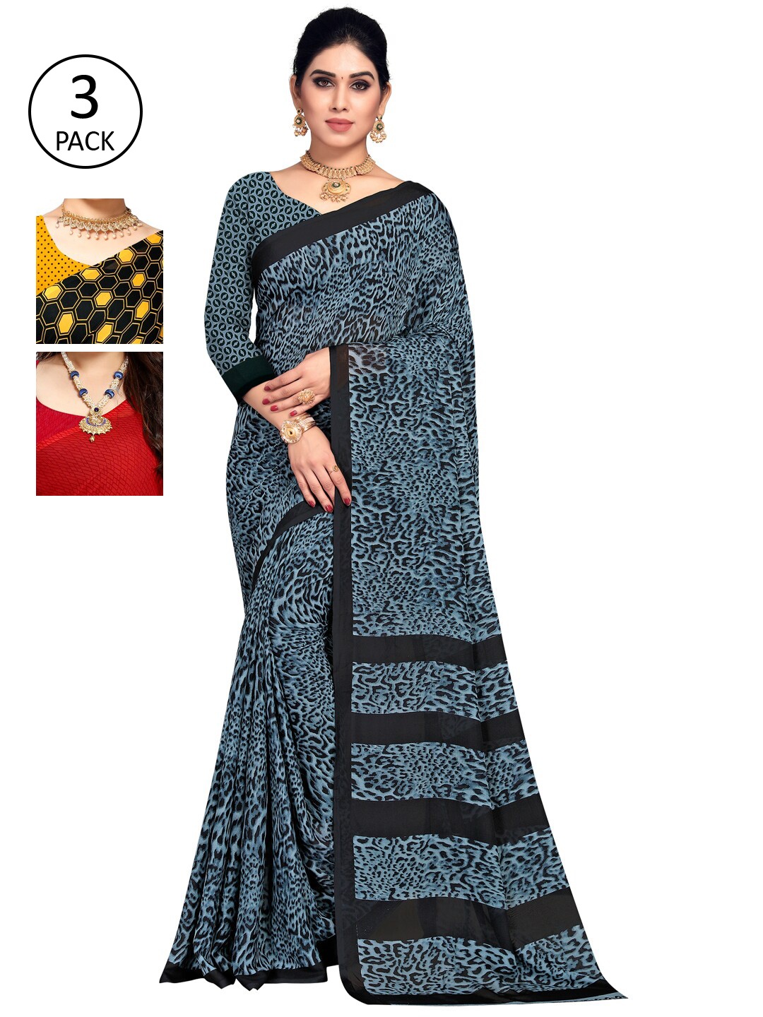 KALINI Women Pack of 3 Printed Sarees, Multi