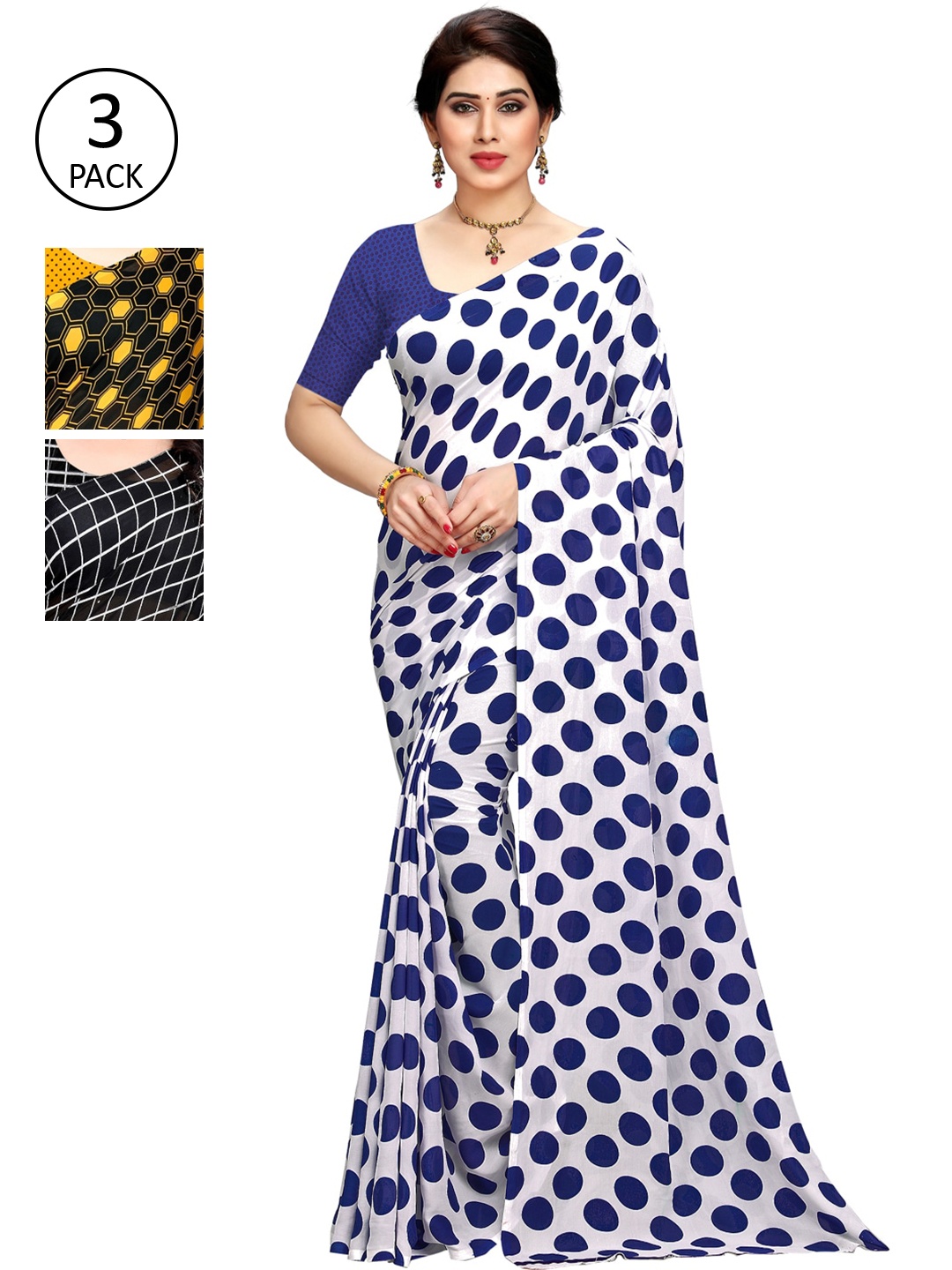 KALINI Pack of 3 Yellow & Grey Saree