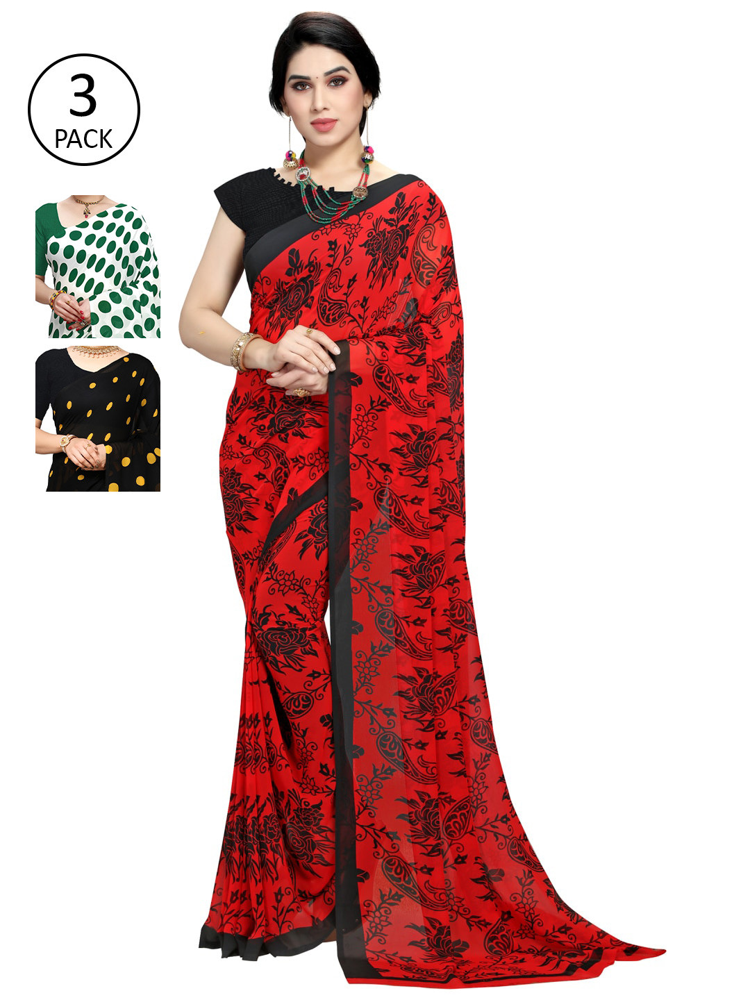 KALINI Yellow & Red Floral Pack of 3 Saree
KALINI Yellow & Red Floral Pack of 3 Saree