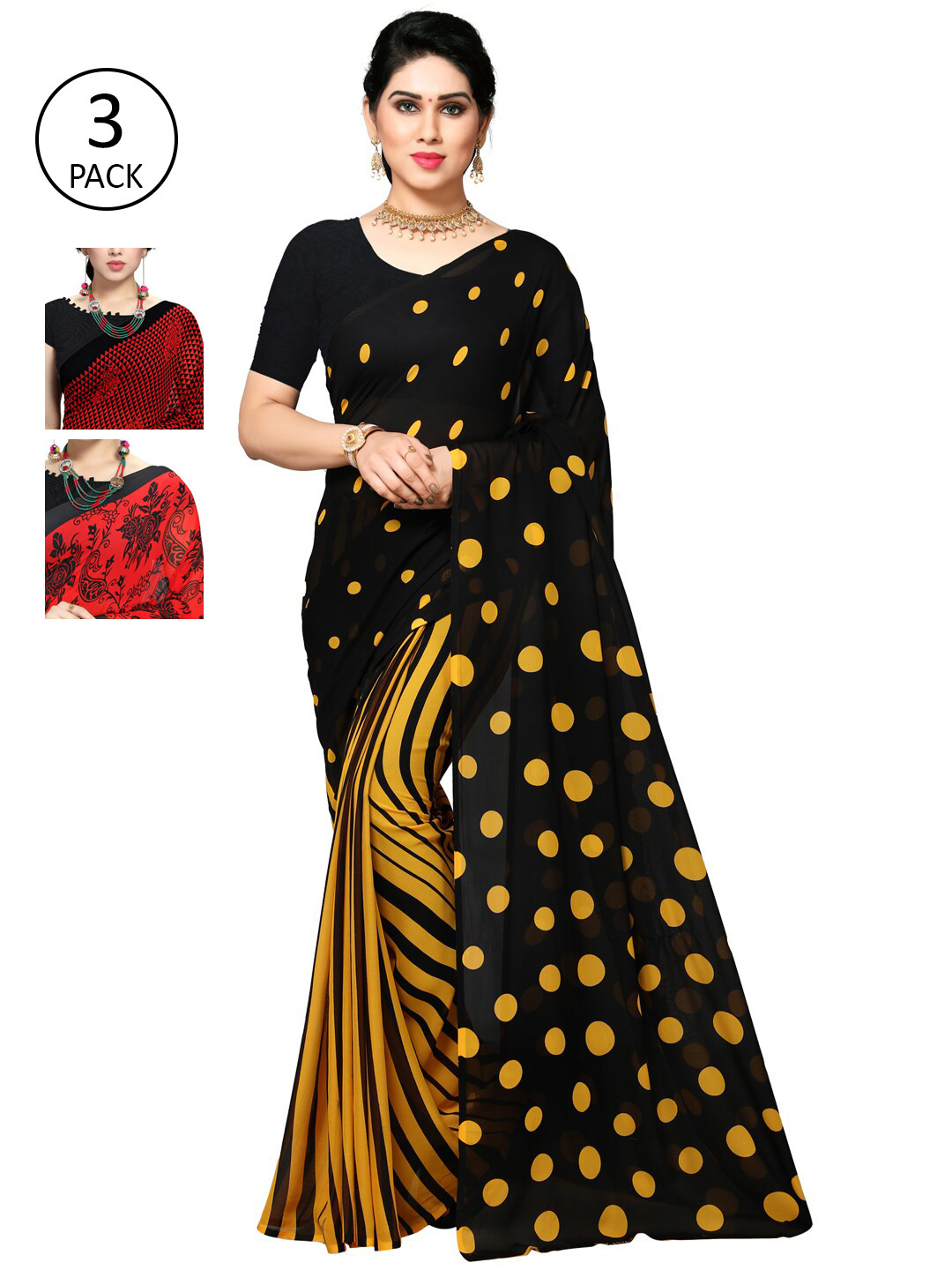 KALINI Multi Pack of 3 Printed Poly Georgette Saree
KALINI Multi Pack of 3 Printed Poly Georgette Saree