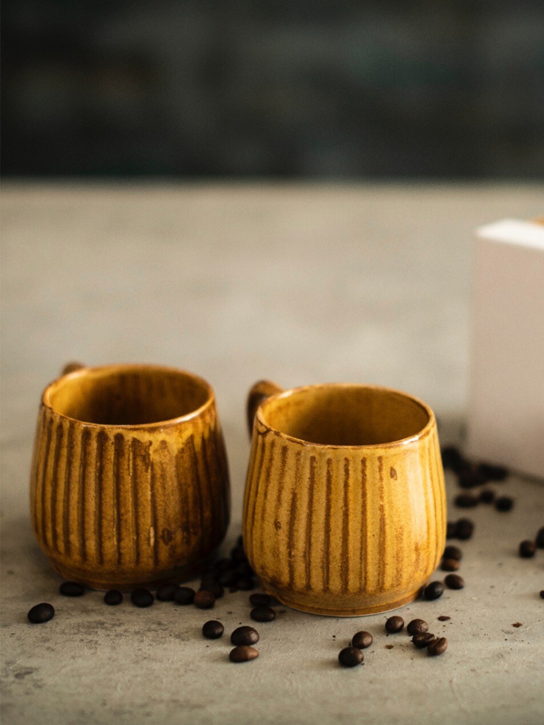 A Tiny Mistake Mustard Yellow Handcrafted 2-Pieces Textured Ceramic Glossy Cup Set