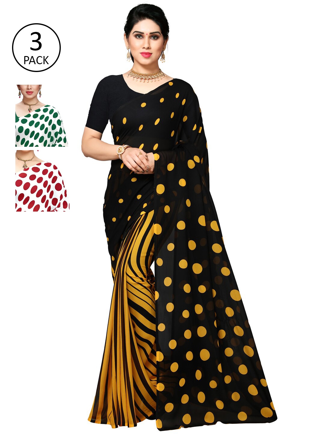 KALINI Black & White Pack of 3 Printed Saree