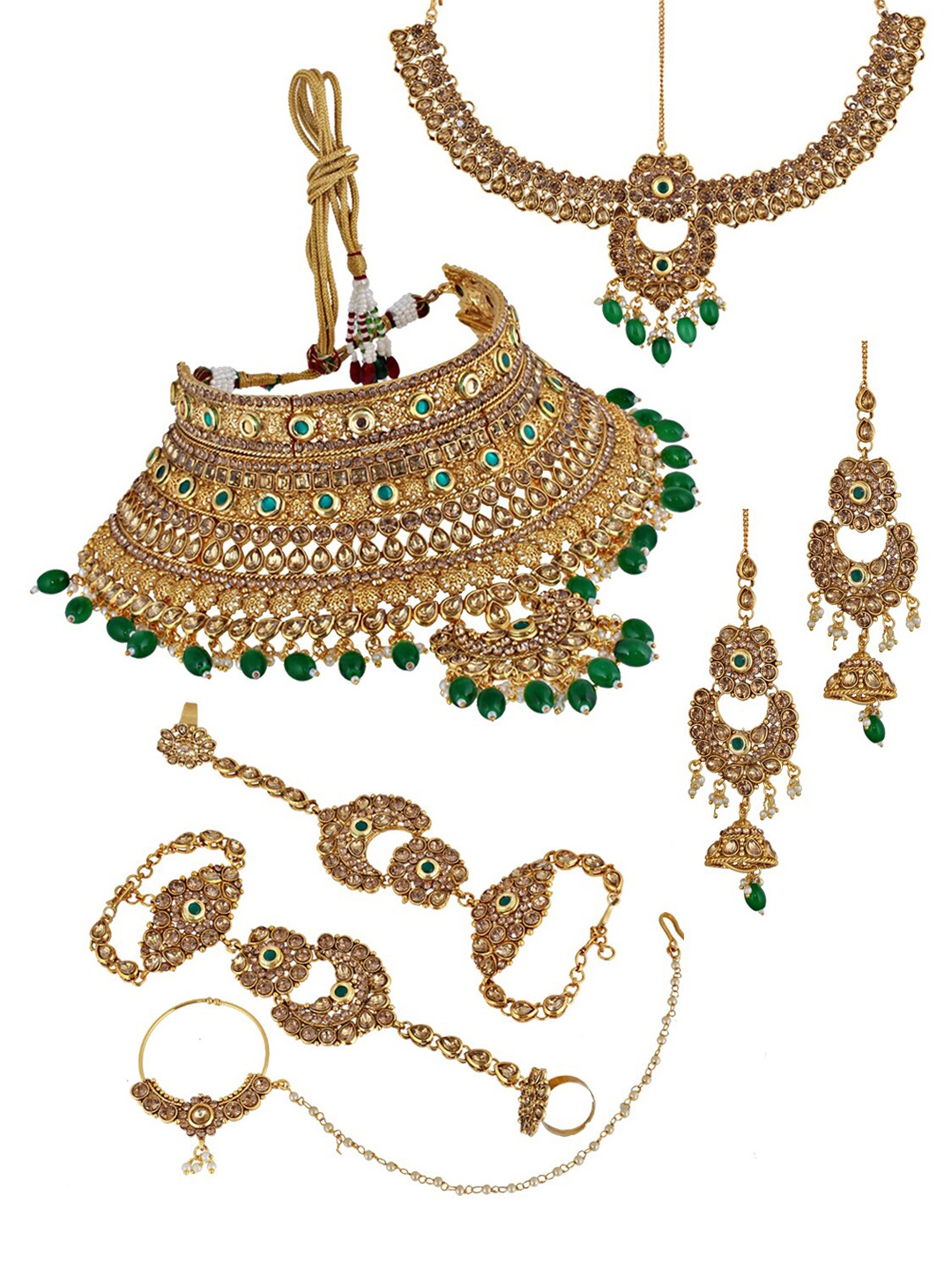 LUCKY JEWELLERY Gold-Plated & Green Stone-Studded & Beaded Handcrafted Jewellery Set
LUCKY JEWELLERY Gold-Plated & Green Stone-Studded & Beaded Handcrafted Jewellery Set