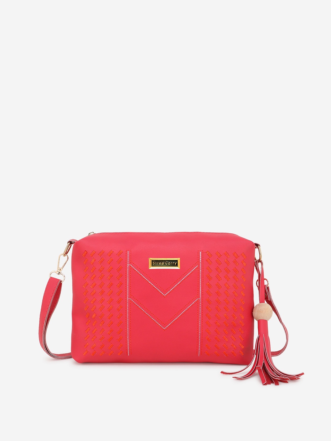 Stropcarry Pink Structured Sling Bag with Fringed