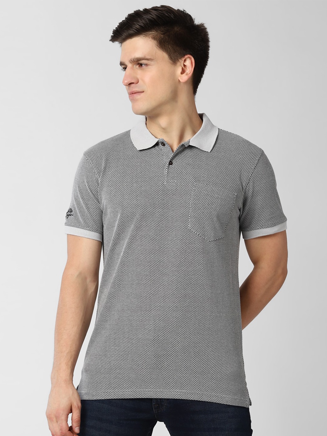Peter England Grey Polo Slim Fit T-shirt
