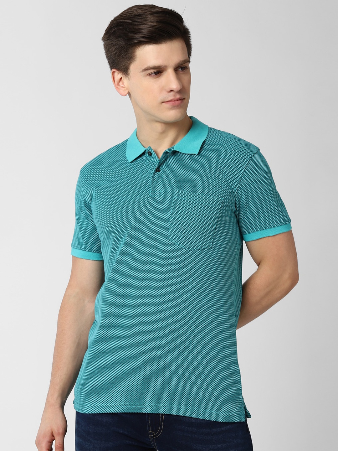 Peter England Casuals Men Blue Printed Polo Slim Fit T-shirt
