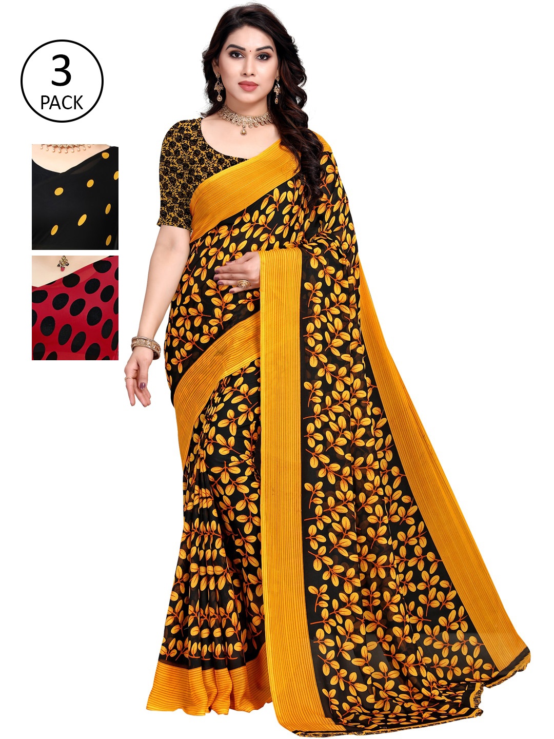 KALINI Pack Of 3 Sarees, Yellow