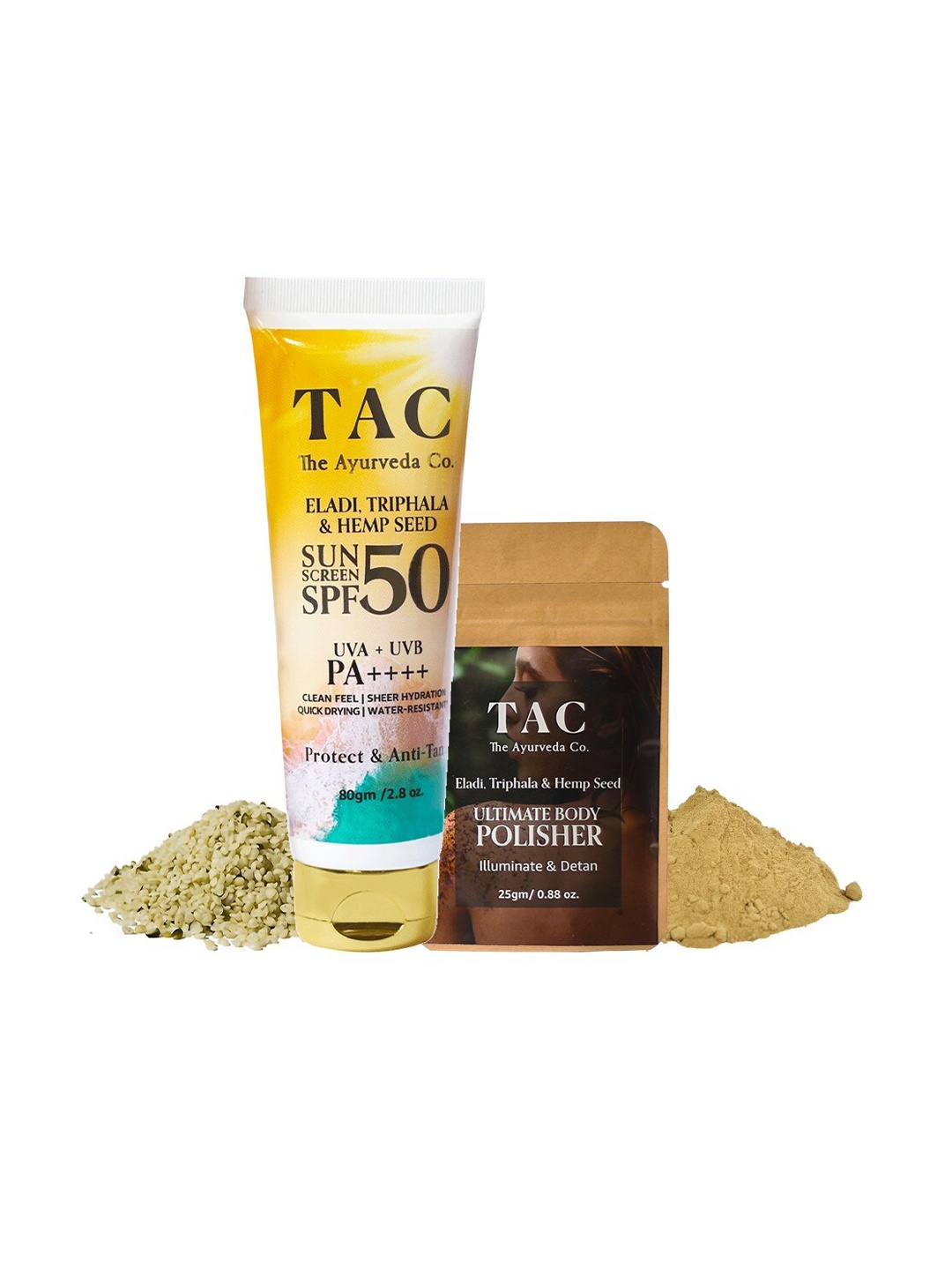 TAC - The Ayurveda Co. Eladi, Triphla & Hemp Seed Body Polishing Scrub & SPF 50 Sunscreen, Brown
TAC - The Ayurveda Co. Eladi, Triphla & Hemp Seed Body Polishing Scrub & SPF 50 Sunscreen, Brown
