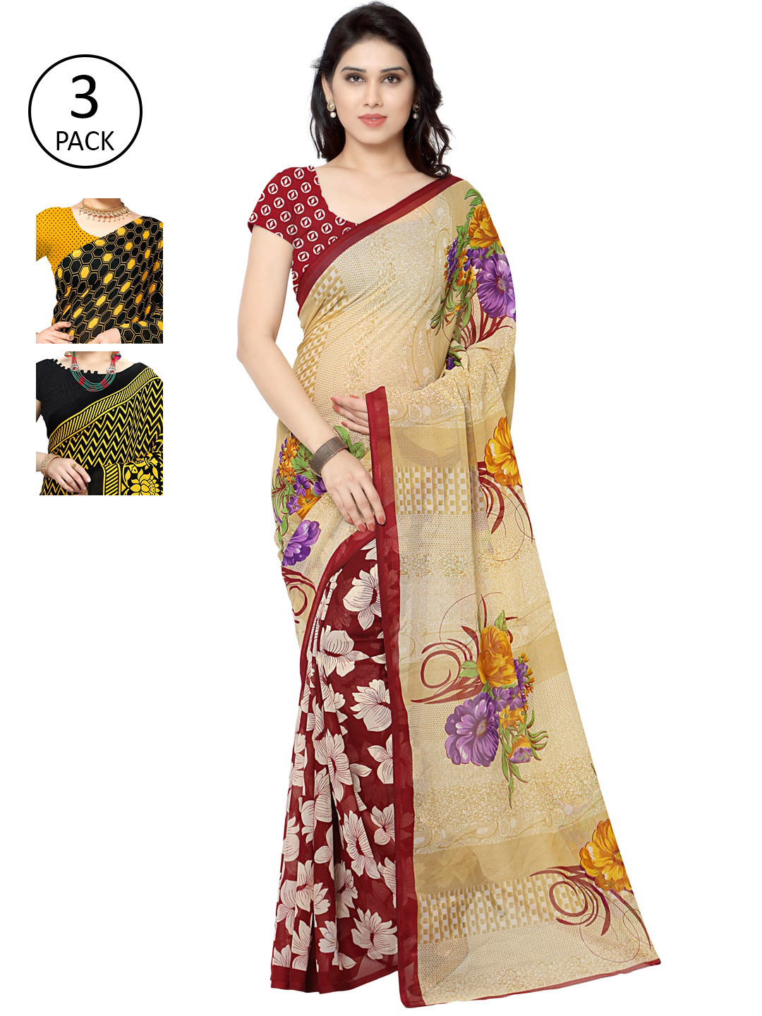 KALINI Multi Pack of 3 Printed Poly Georgette Saree
KALINI Multi Pack of 3 Printed Poly Georgette Saree