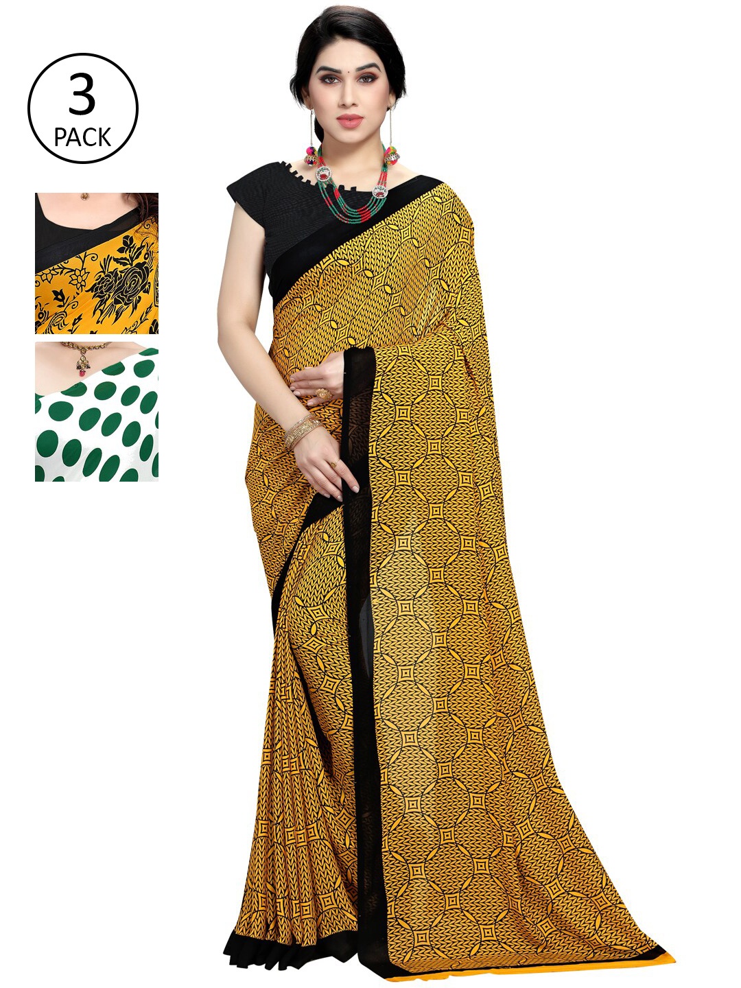 KALINI Pack Of 3 White & Green Saree
