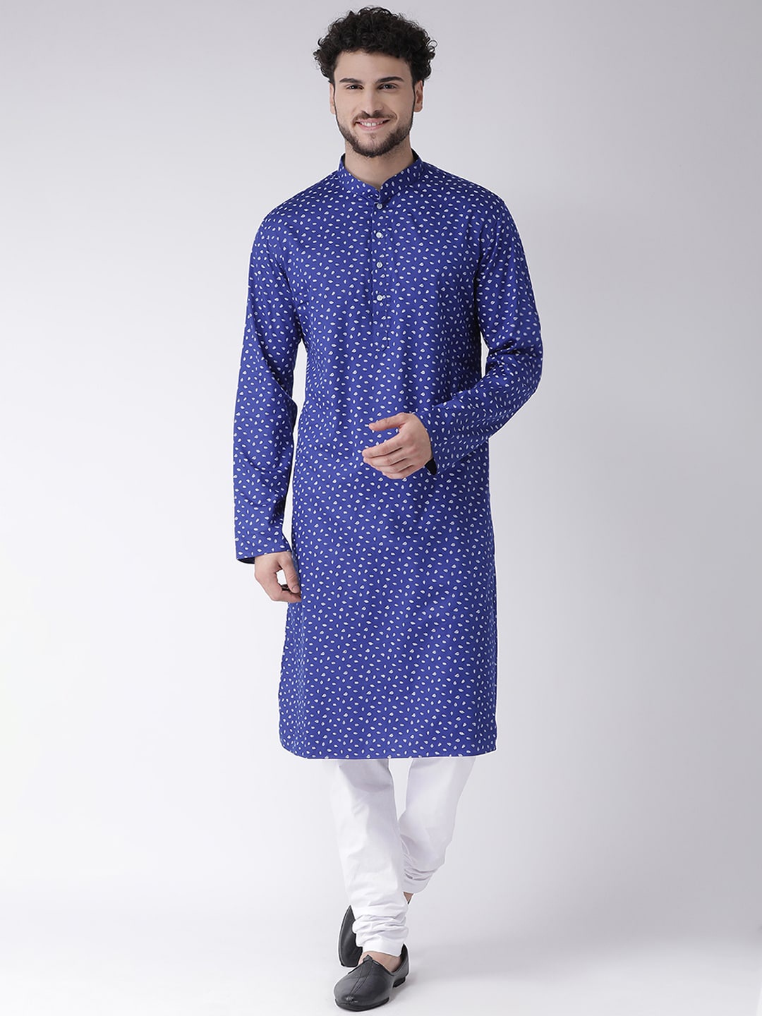 TABARD Men Blue & White Geometric Printed Cotton Kurta
