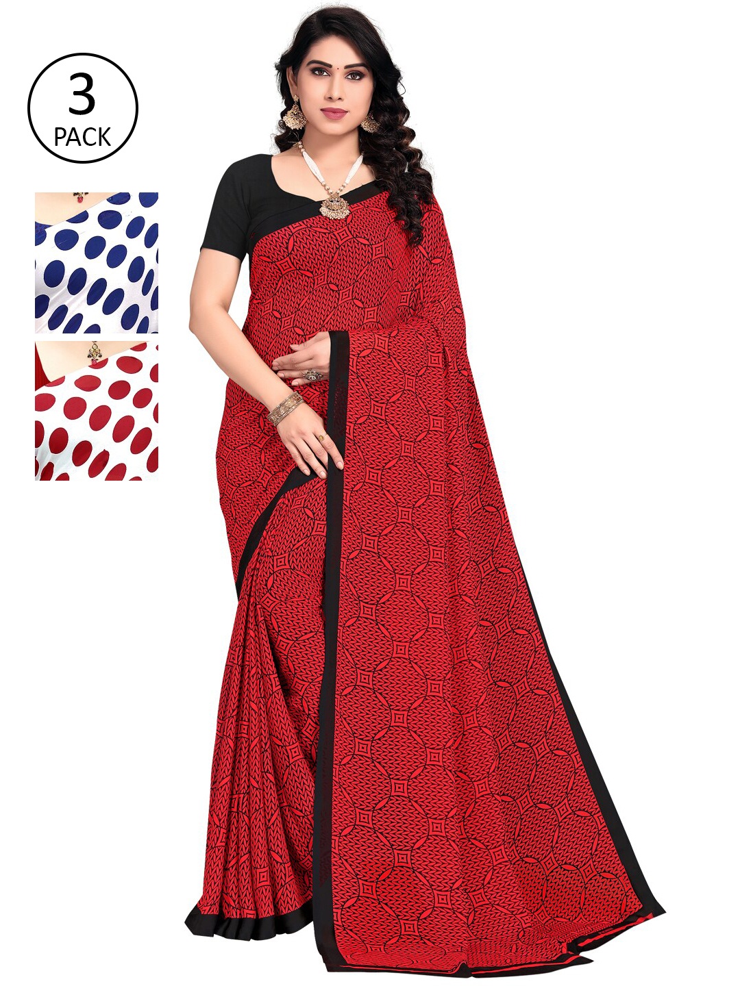 KALINI Pack Of 3 Multicoloured Poly Georgette Sarees, Multi