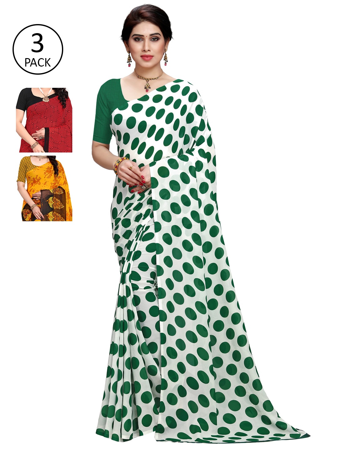 KALINI Multicoloured Set of 3 Poly Georgette Saree, Multi