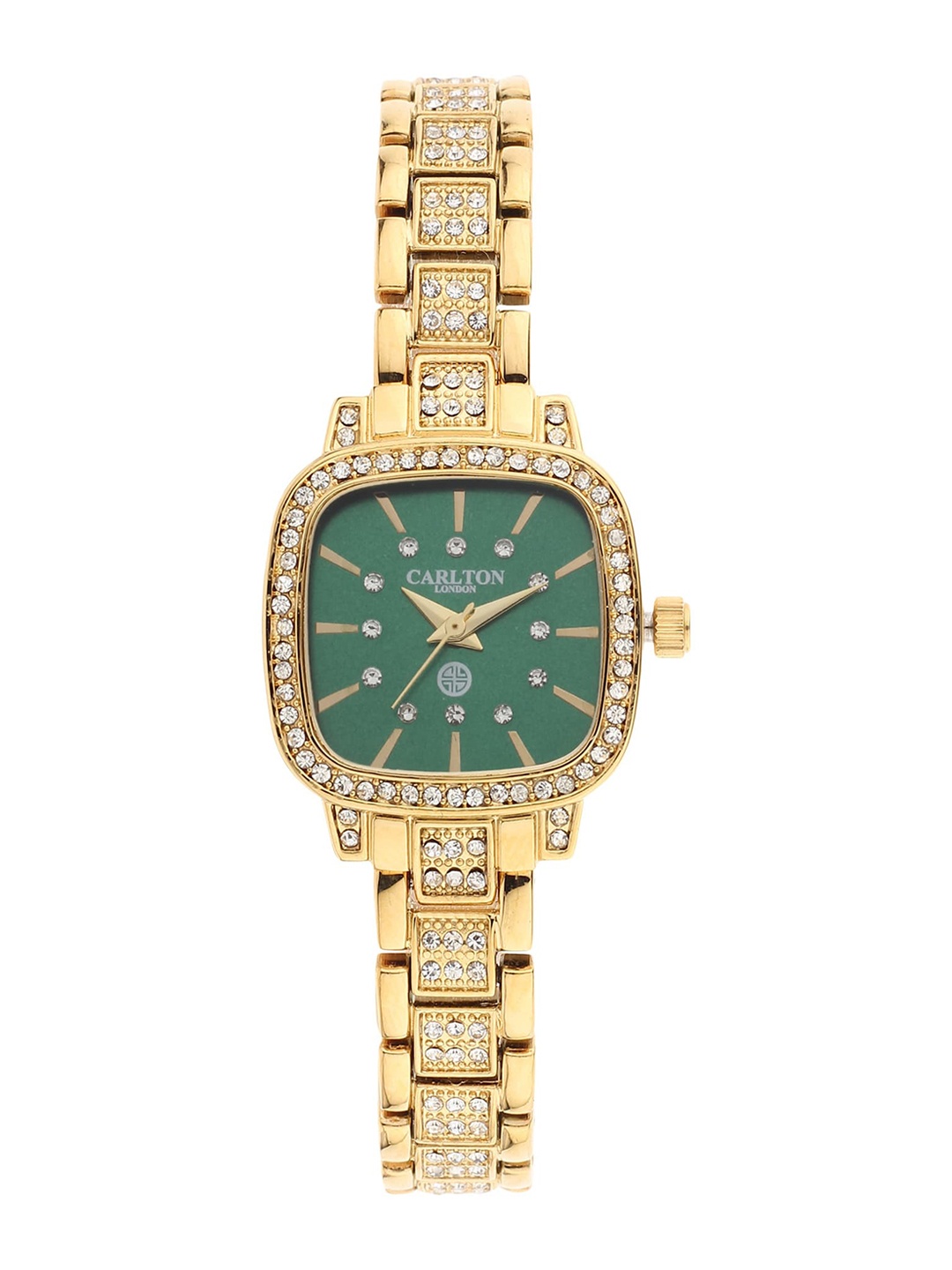 Carlton London Women Green Brass Embellished Dial & Gold Toned Bracelet Style Straps Analogue Watch
Carlton London Women Green Brass Embellished Dial & Gold Toned Bracelet Style Straps Analogue Watch