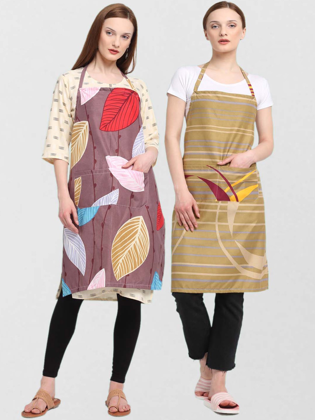 KLOTTHE Unisex Pack Of 2 Printed Cotton 210 TC Aprons, Purple