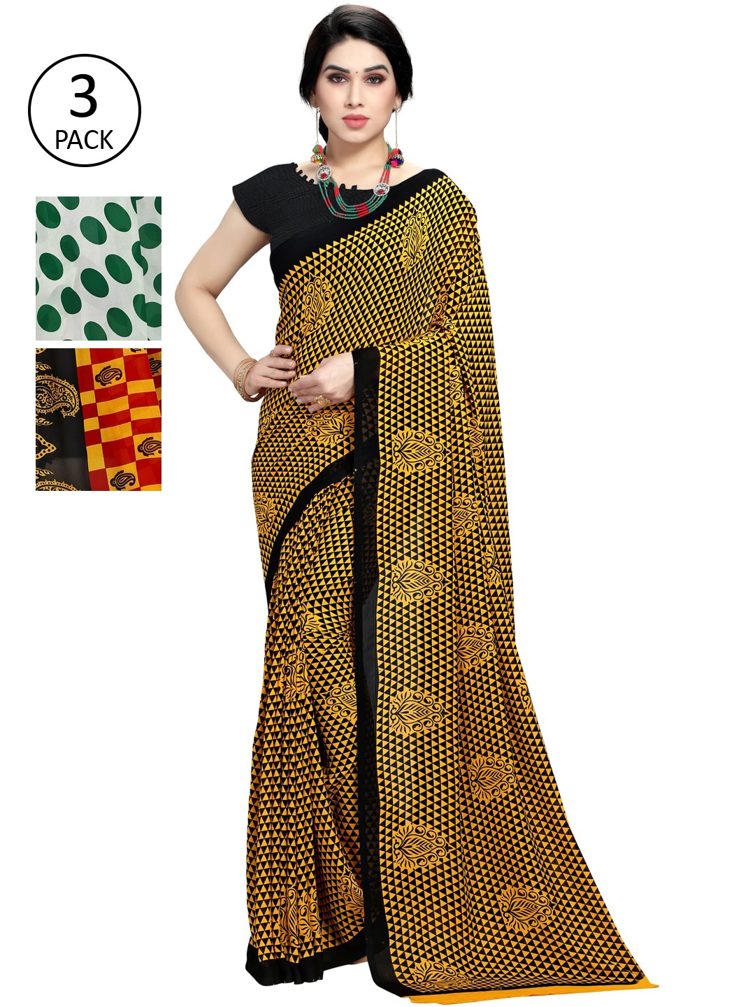 KALINI Pack Of 3 Multicoloured Poly Georgette Sarees, Multi