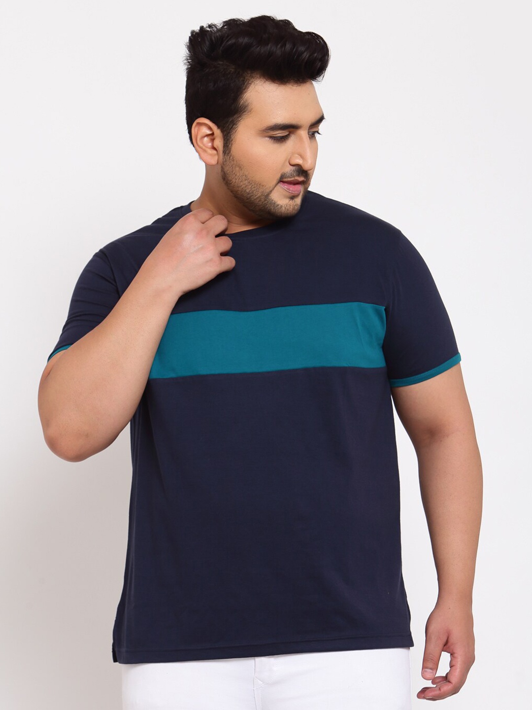 plusS Menvy Blue V-Neck T-shirt, Navy blue