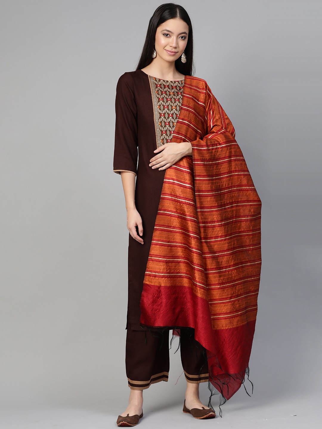 Indo Era Women Brown Ethnic Motifs Yoke Design Pure Cotton Kurta With Trousers & Dupatta
Indo Era Women Brown Ethnic Motifs Yoke Design Pure Cotton Kurta With Trousers & Dupatta