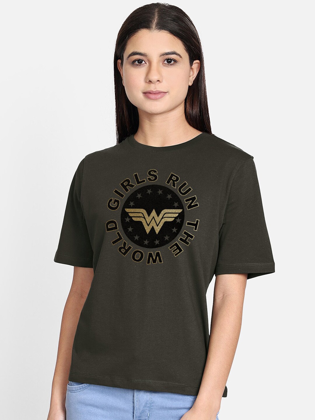 Free Authority Women Olive Green Cotton Wonder Woman Printed Pure Cotton T-shirt
Free Authority Women Olive Green Cotton Wonder Woman Printed Pure Cotton T-shirt