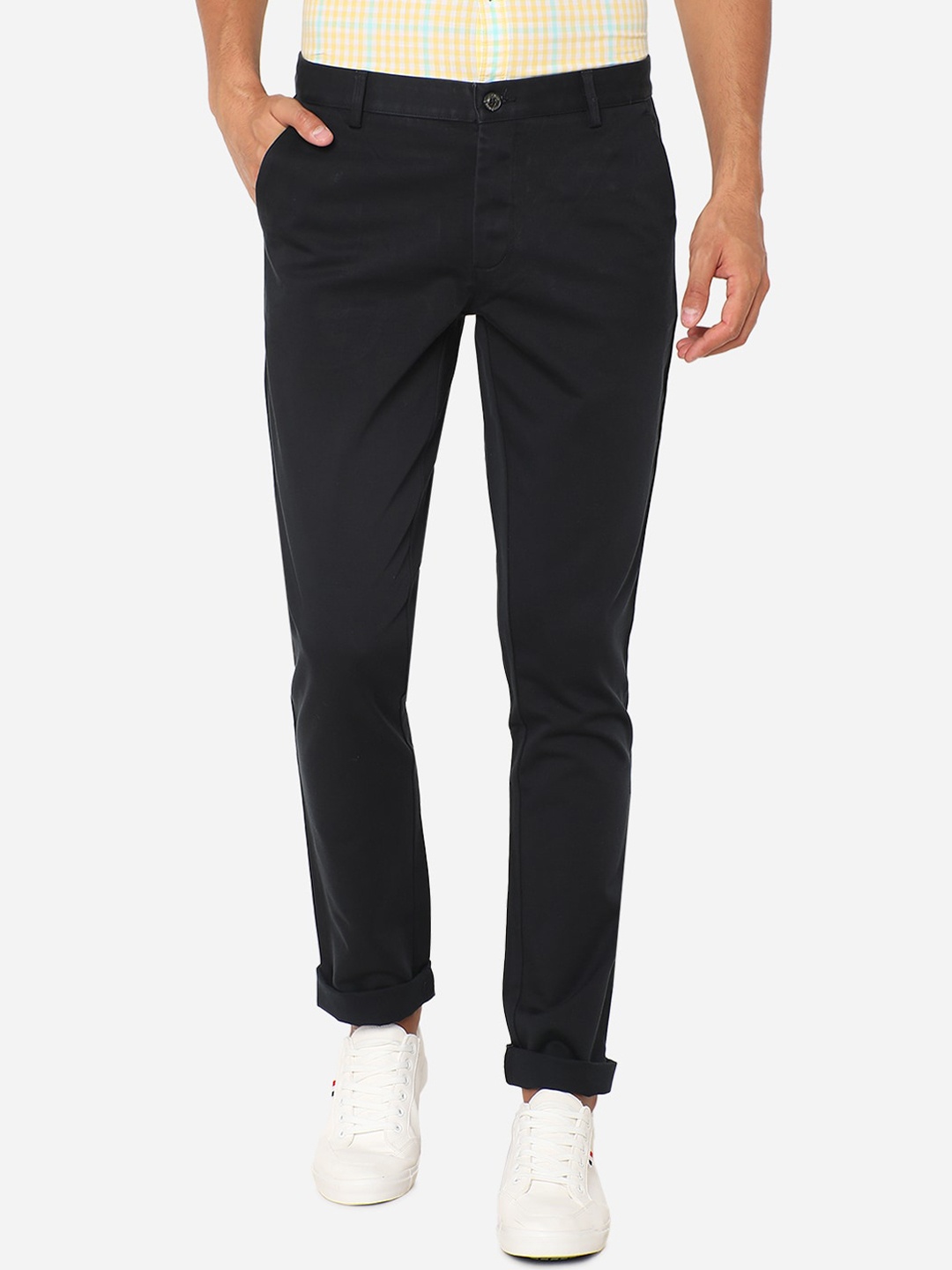JADE BLUE Men Black Slim Fit Regular Trousers