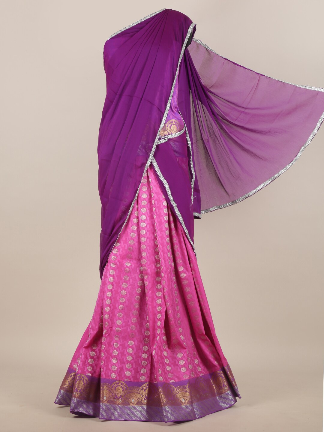 Pothys Lavender & Pink Ethnic Motifs Zari Saree