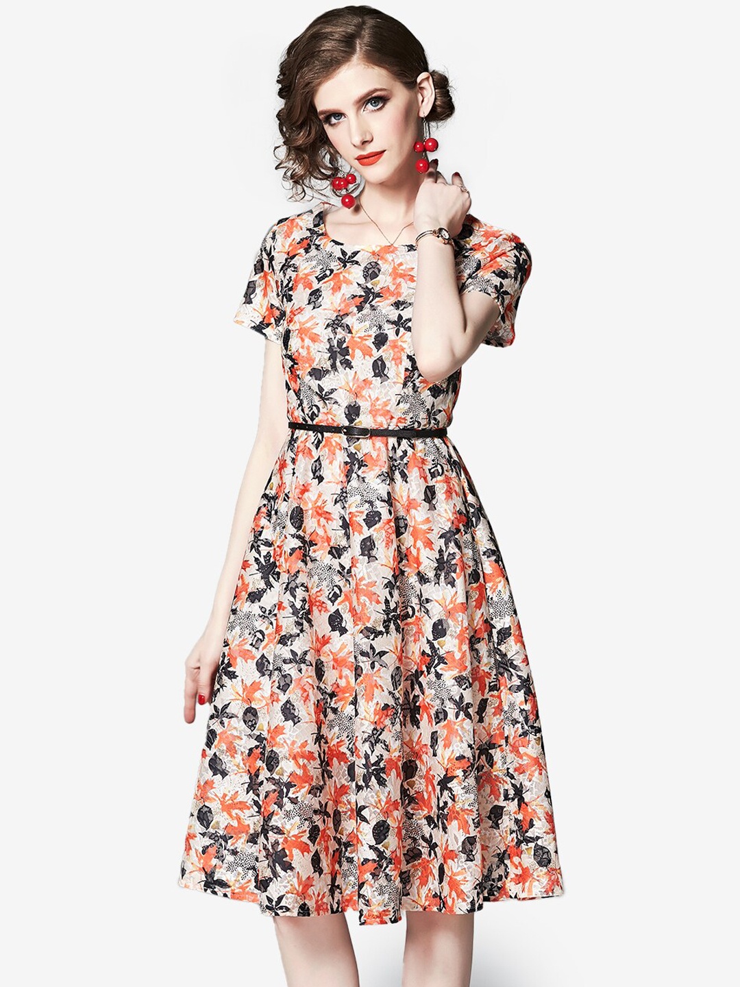 JC Collection Women Orange & Blue Floral Dress