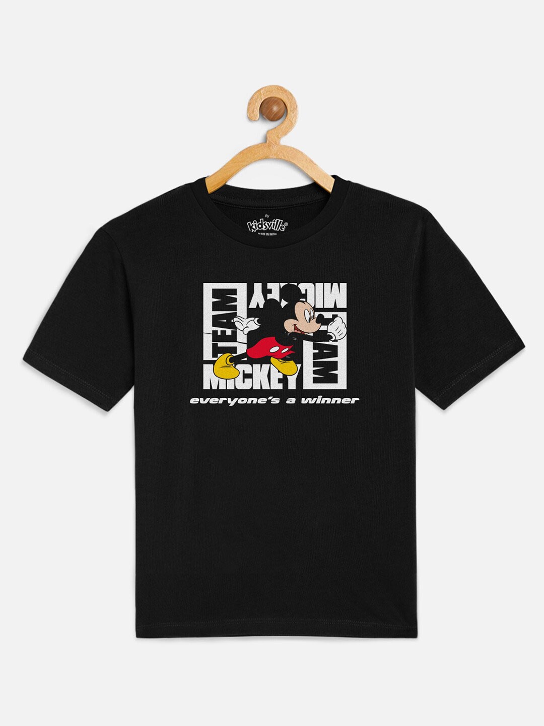 Kids Ville Boys Black Cotton Mickey Mouse Printed Pure Cotton T-shirt