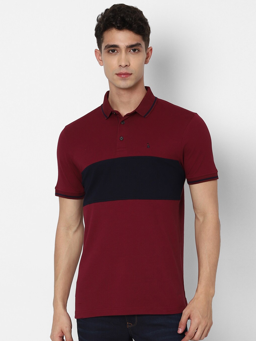 SIMON CARTER LONDON Men Maroon Colourblocked Polo Collar Slim Fit T-shirt