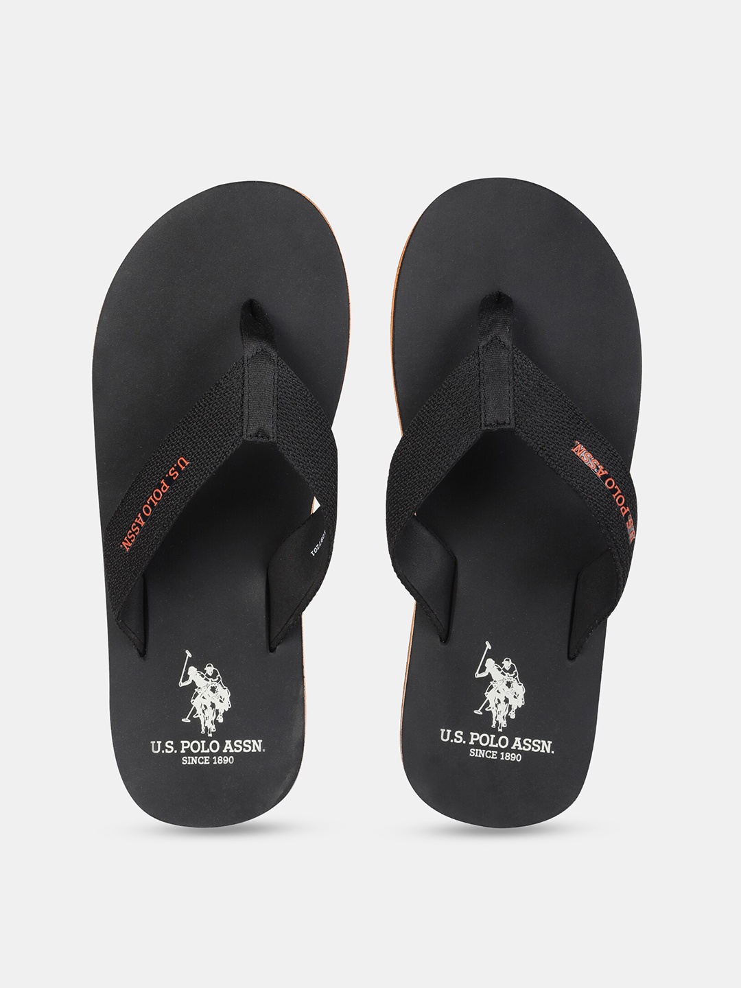U S Polo Assn Men Black & Orange Printed Thong Flip-Flops