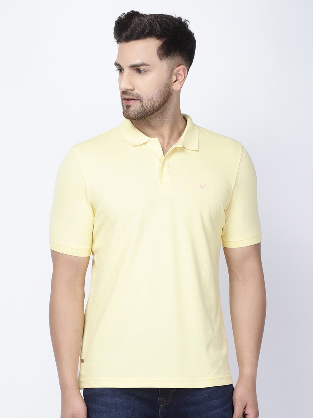 Blackberrys Men Yellow Polo Collar Slim Fit T-shirt