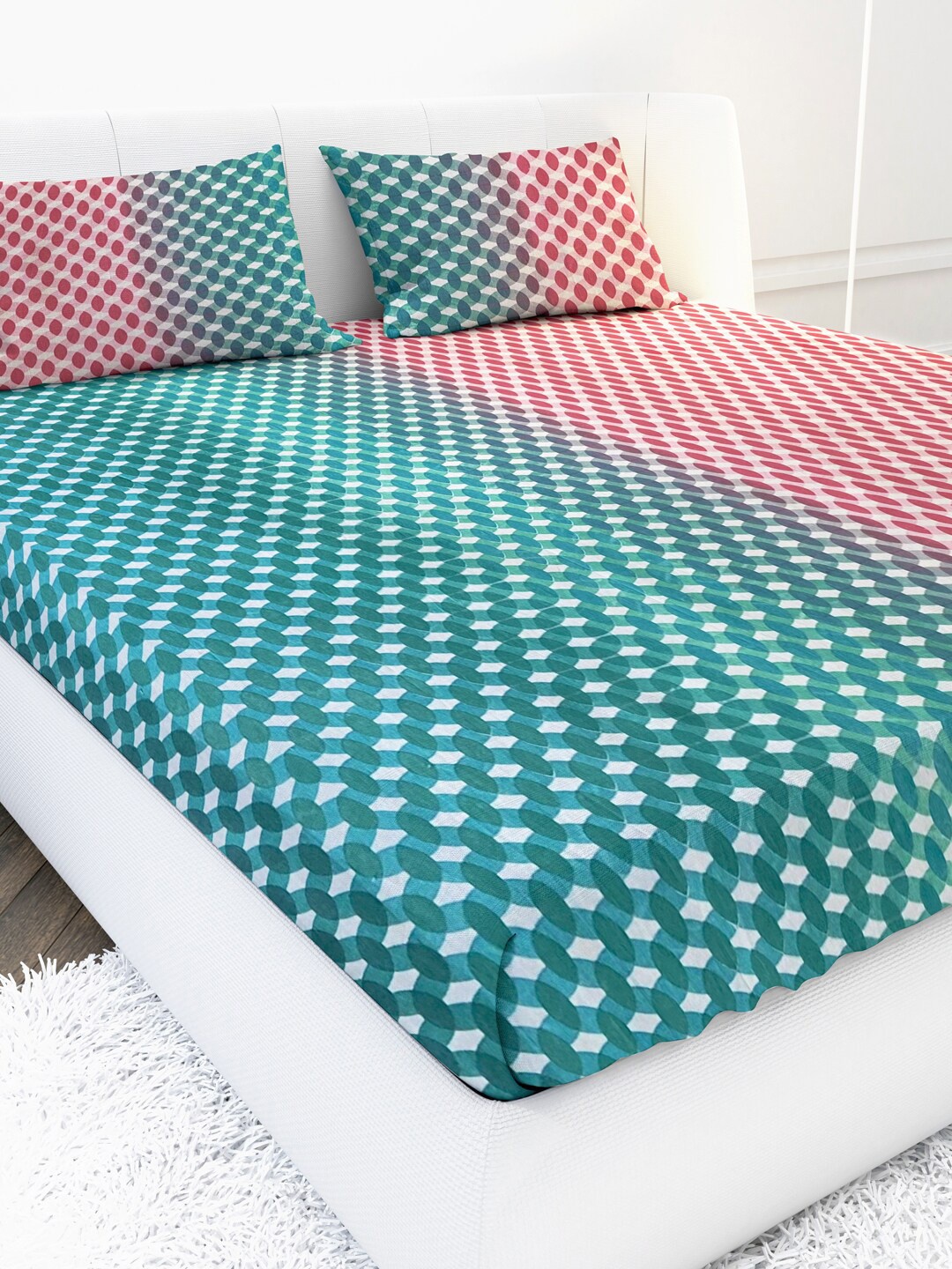 MAYFAIR HOMES LONDON Red & Sea Green Geometric 104 TC Queen Bedsheet with 2 Pillow Covers
MAYFAIR HOMES LONDON Red & Sea Green Geometric 104 TC Queen Bedsheet with 2 Pillow Covers