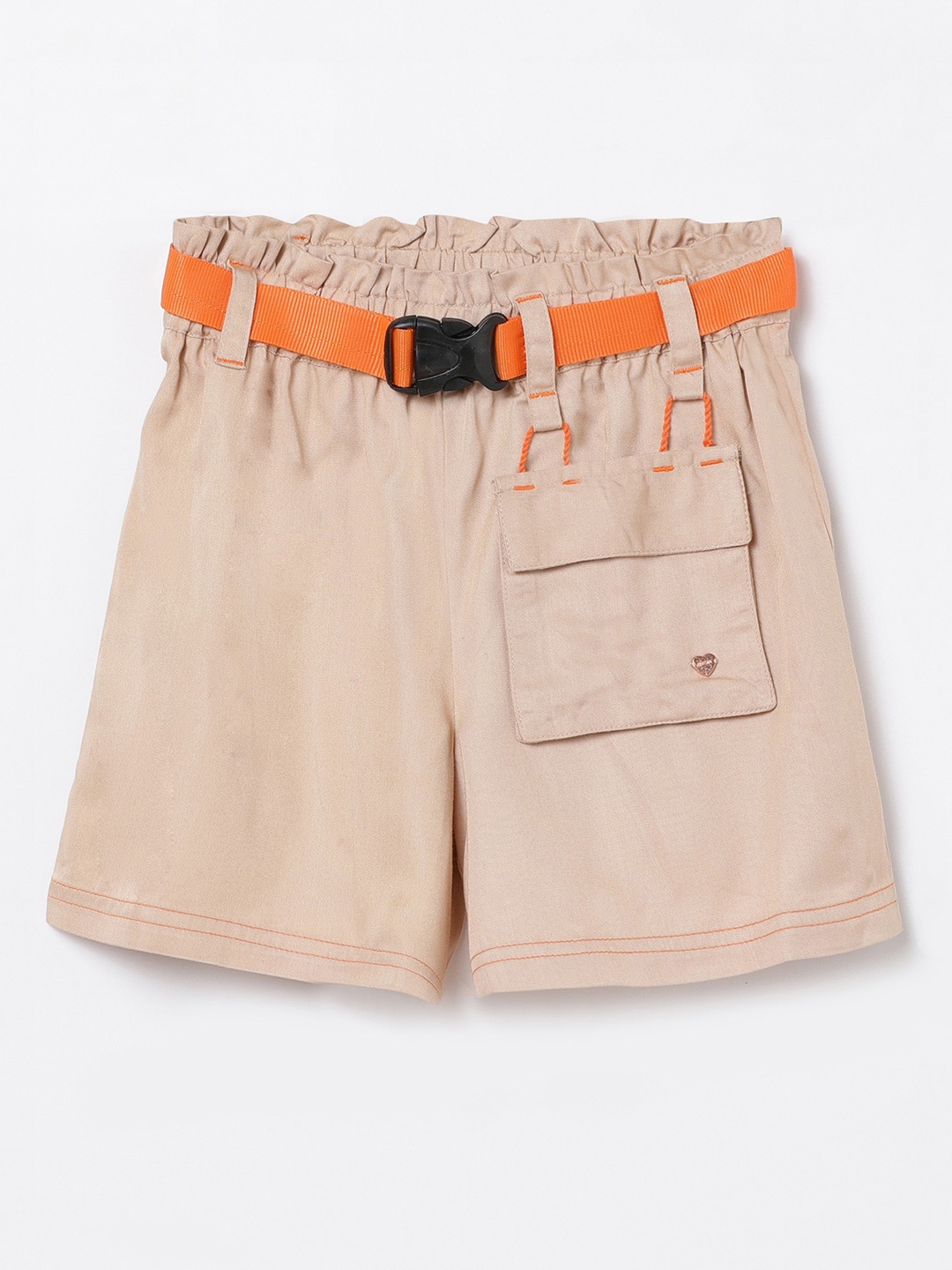 Bossini Girls Beige Mid-Rise Regular Shorts with Belted Waistband
