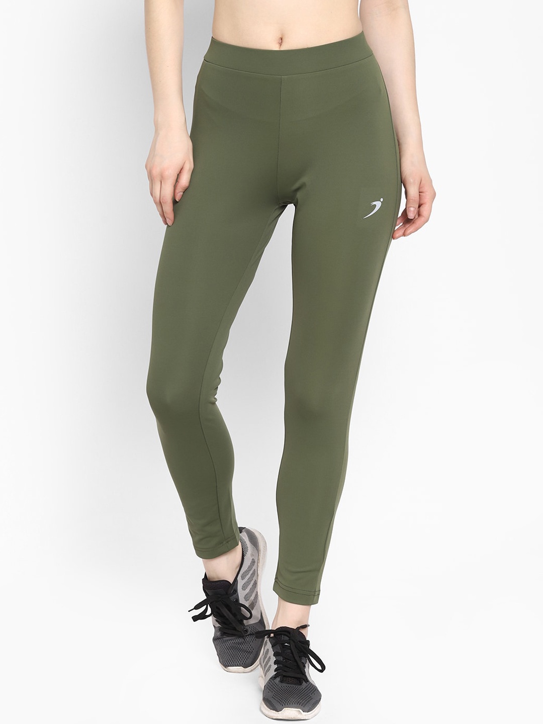 SAPPER Women Olive-Green Solid Tights