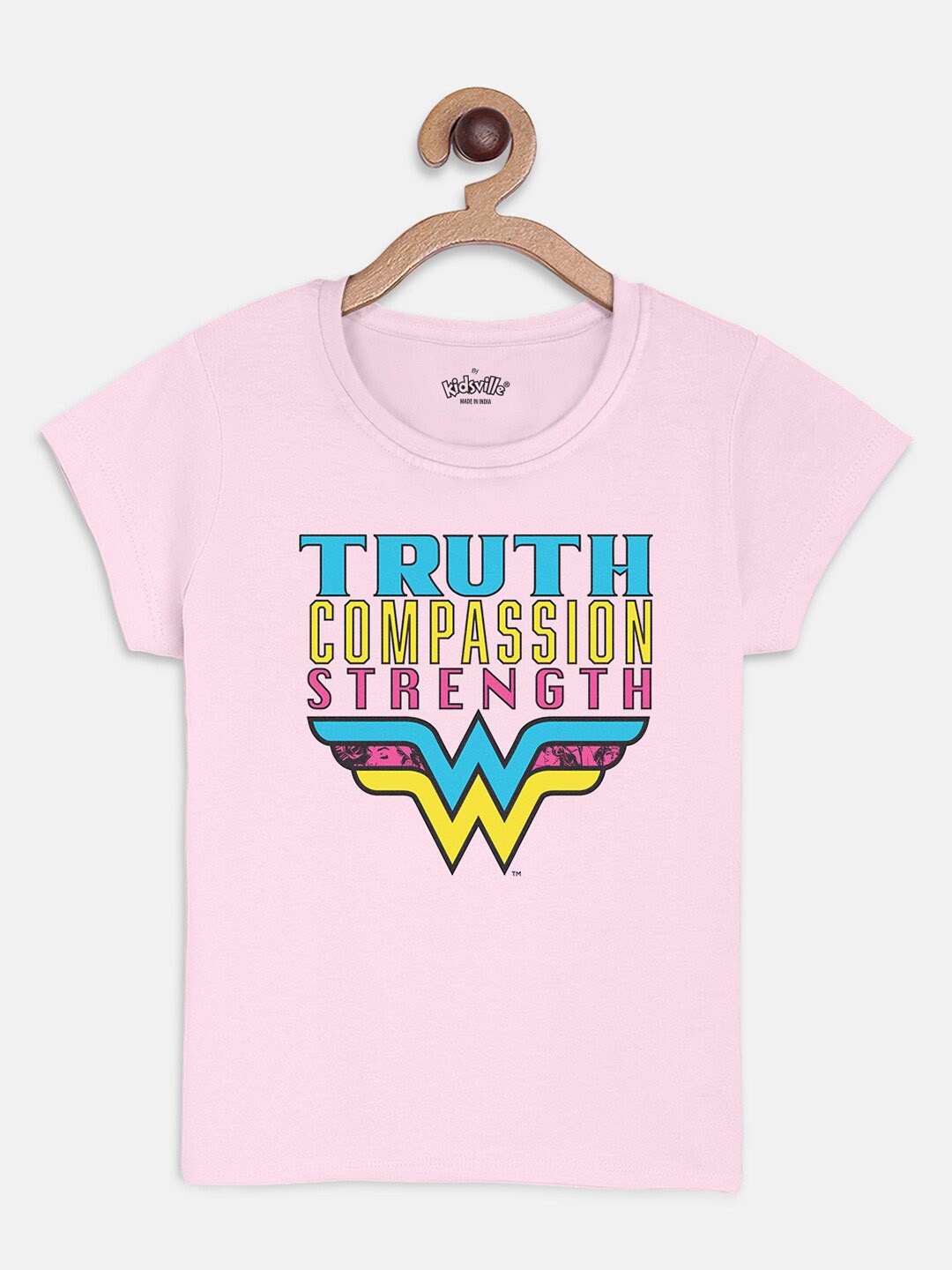 Kids Ville Girls Pink Wonder Woman Printed Cotton Pure Cotton T-shirt