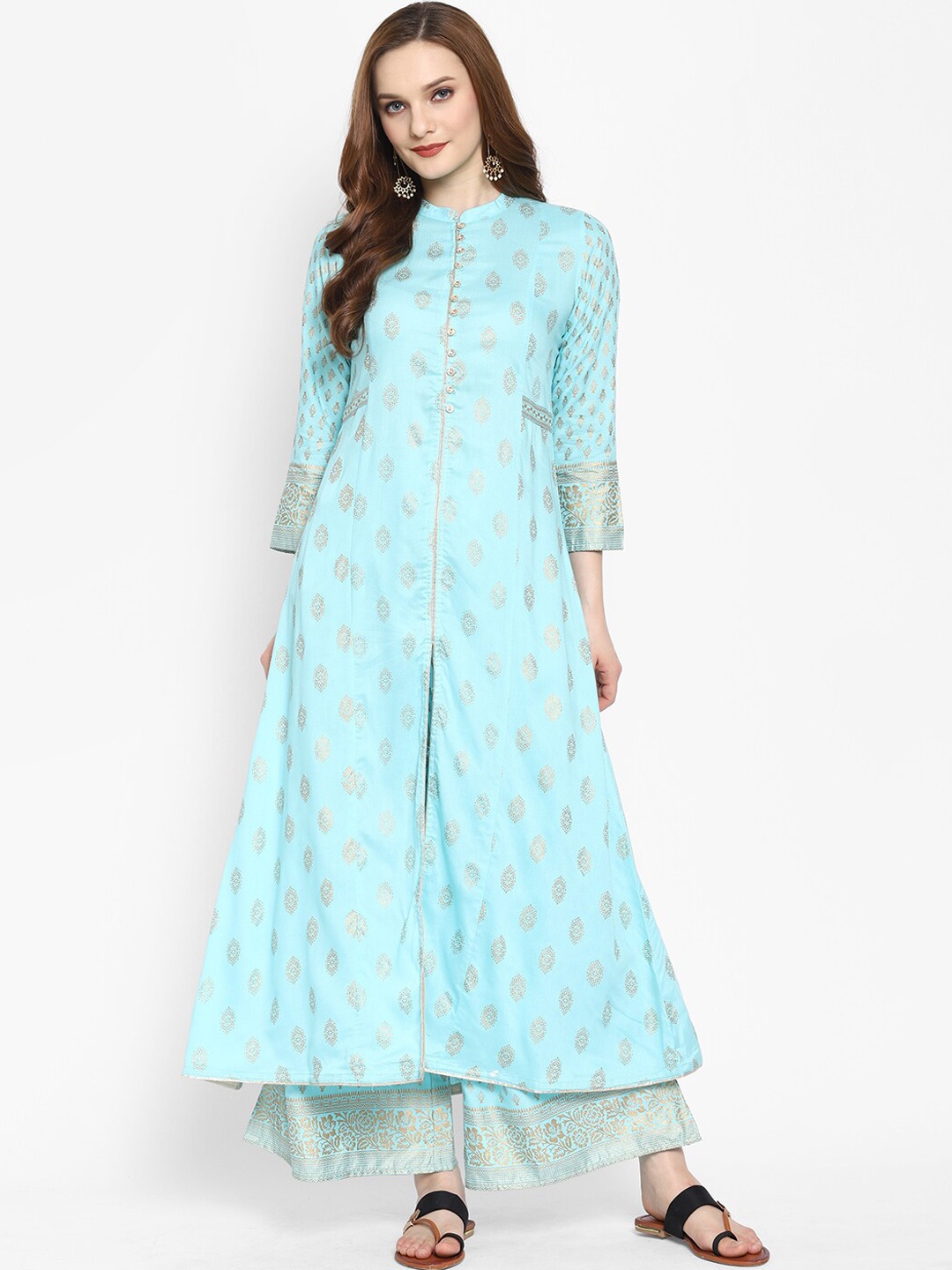 Ramas Women Blue Ethnic Motifs Printed Kurta with Palazzos
