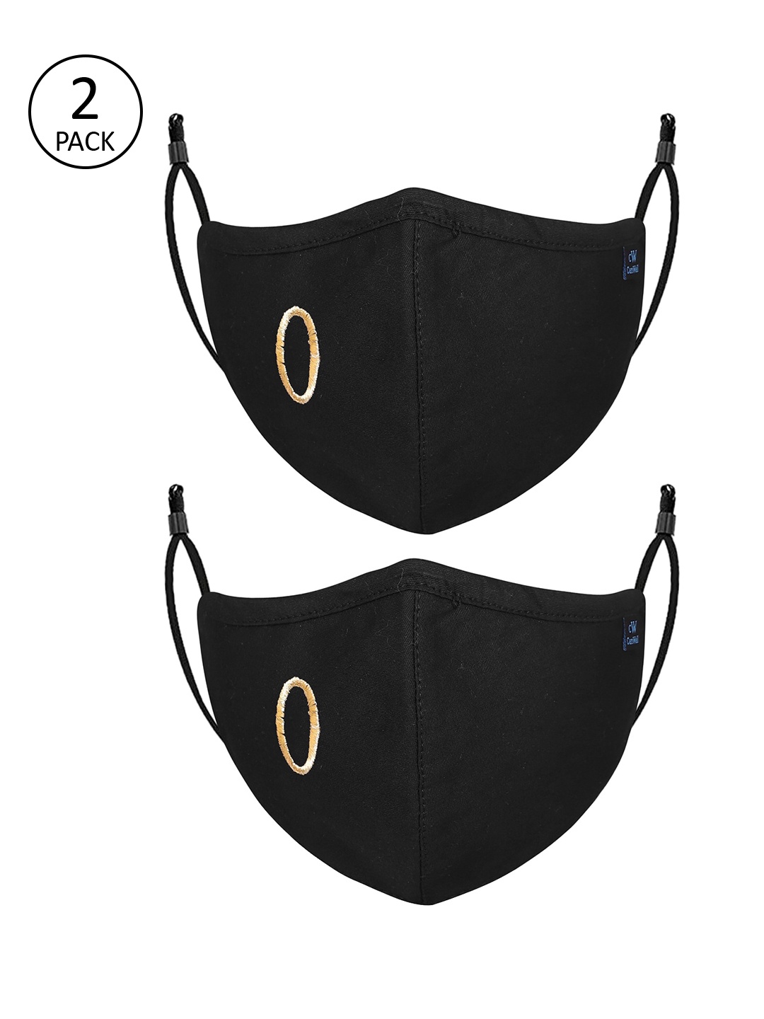 CENWELL Adults Pack Of 2 Black Embroidered 6-Ply Reusable Pure Cotton Cloth Masks