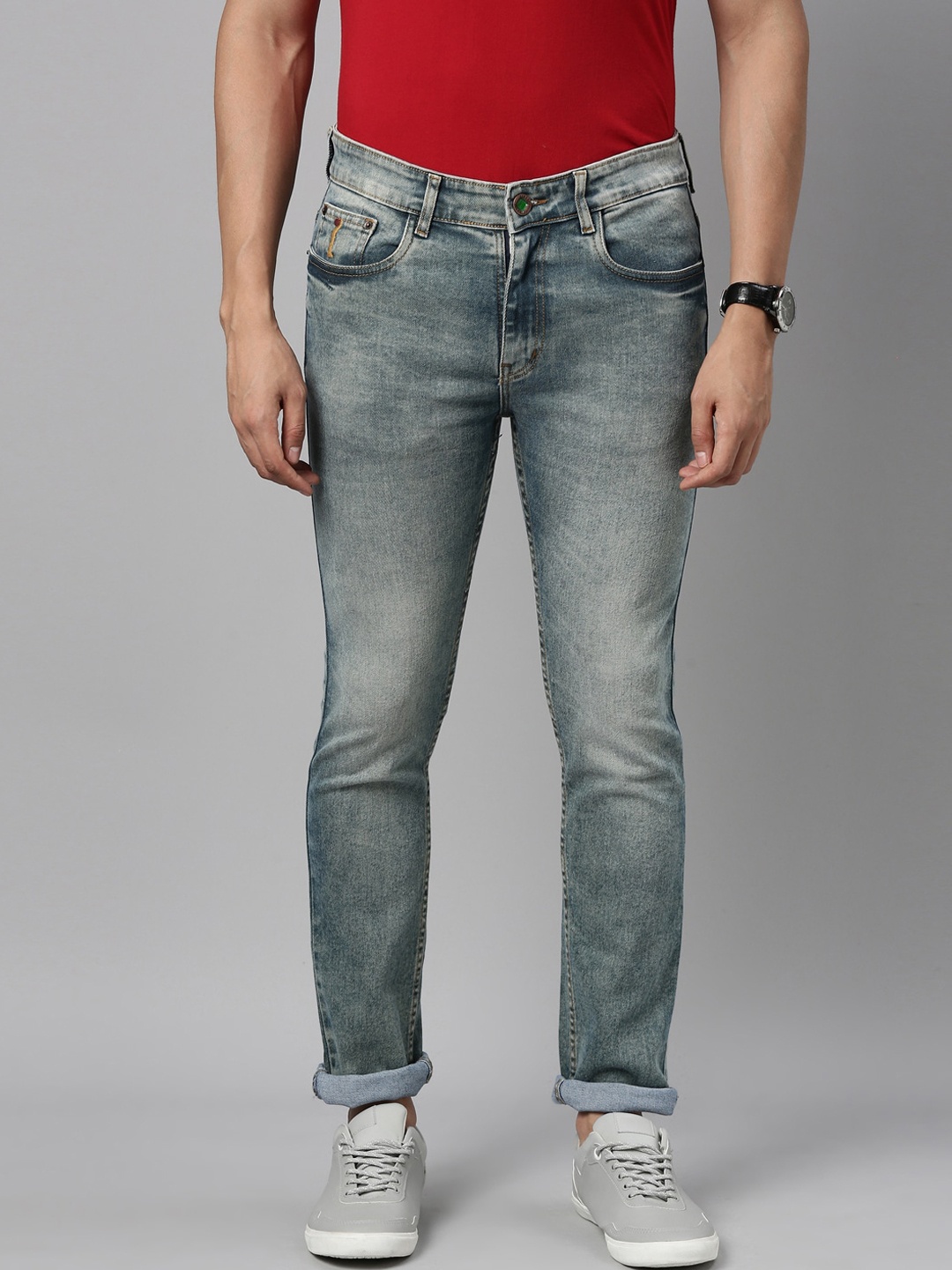 CINOCCI Men Blue Slim Fit Heavy Fade Jeans
