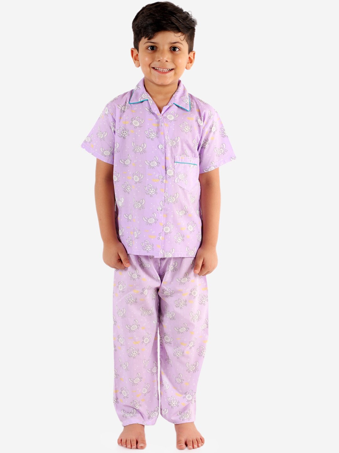 KID1 Boys Lavender & White Printed Night suit