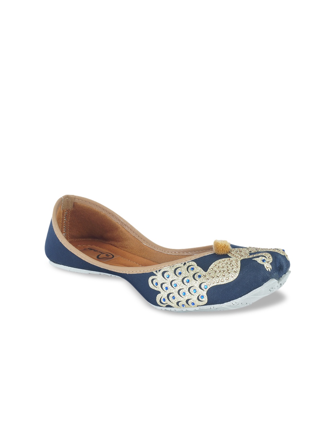 The Desi Dulhan Women Blue Embellished Leather Ethnic Mojaris Flats