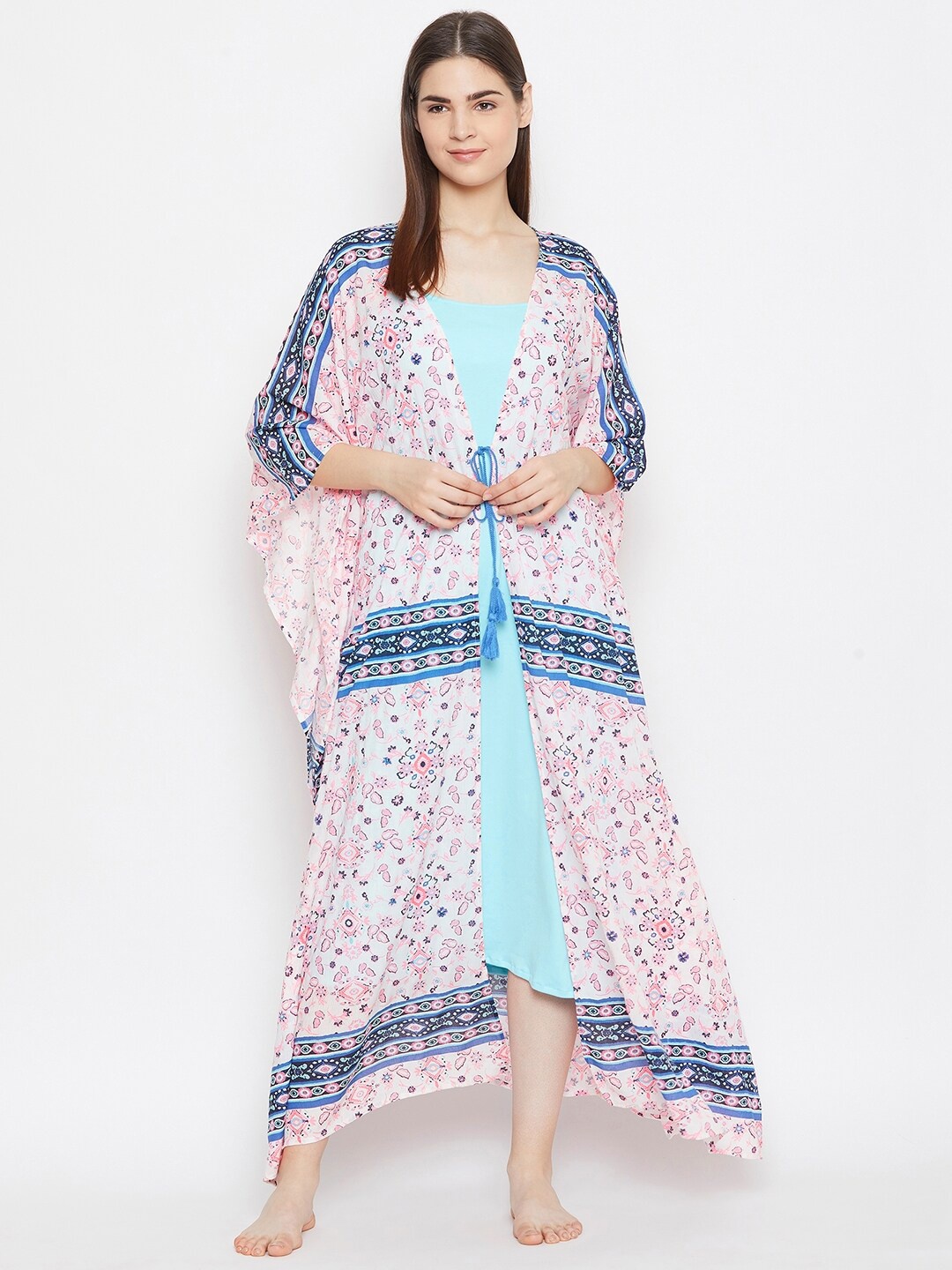 The Kaftan Company White Printed Maxi Nightdress