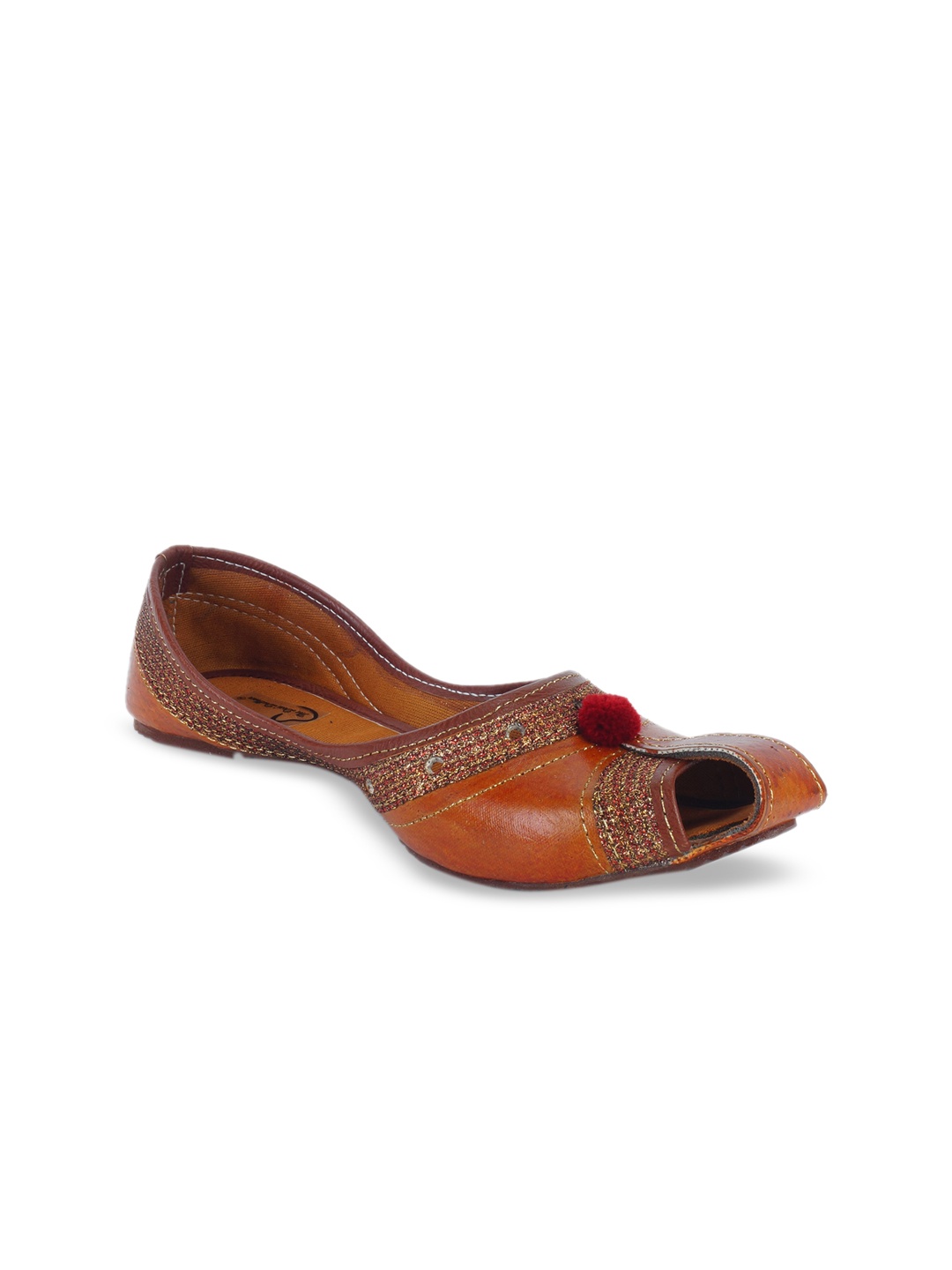 The Desi Dulhan Women Tan Embellished Mojaris Flats